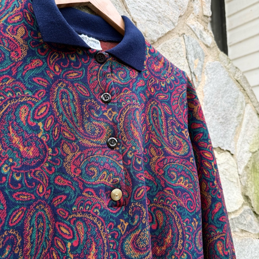 Vintage 80s Collared Paisley Knit Top - Picture 3 of 5